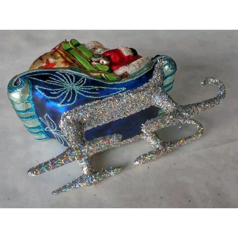 Glass Ornament "Santa's Sleigh" - Hand Painted in Poland - Radko Inspired - Picture 6 of 6